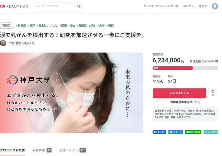 乳がんを涙で検出、神戸大学。乳がんブログ